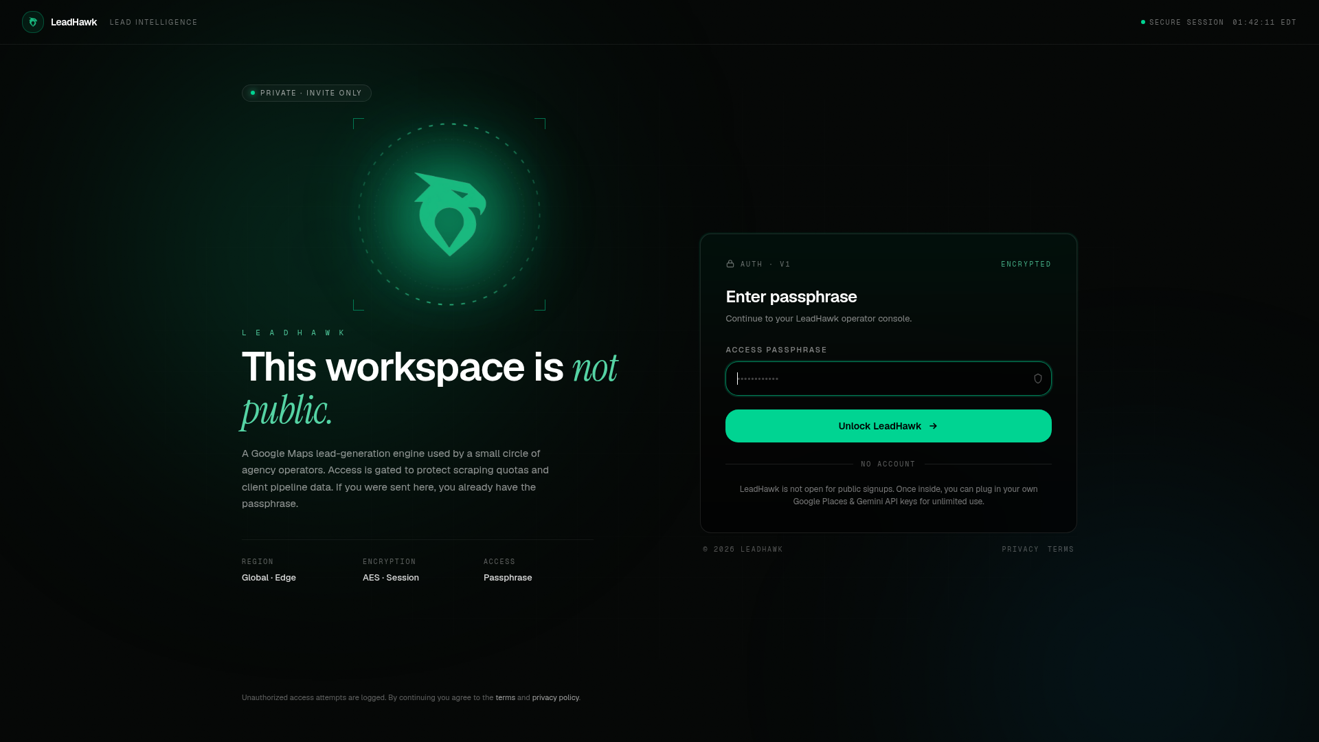Screenshot of LeadHawk
